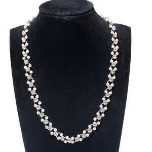 Dainty Faux Pearl Beads Rhinestone Choker Vtg Silver Tone Necklace 8"